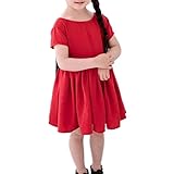 WIN ガールズワンピース　夏 スリングドレス 女の子サンドレス 子供ワンピース　女の子　チュニック　キッズ　夏物　半袖 (130cm, レッド)