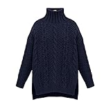 ニット セーター トップス レディース プルオーバー 韓流風 カジュアル モッズ 大人可愛い 無地 ケーブル編み ネイビー Ｓ