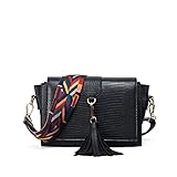 URIJK ポシェット ショルダーバッグ タッセル付き PUレザー 斜めがけ 肩掛けバッグ おしゃれ 小物入れ チェーン トート バッグ (ブラック)