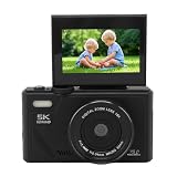5Kデジタルカメラ、75MPのvloggingカメラ、18xズーム、3インチフリップスクリーン、HDコンパクトカメラ、旅行写真用 (黒)