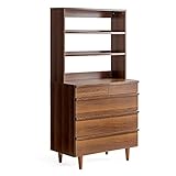 エア・リゾーム チェスト おしゃれ 収納 80cm幅 ハイチェスト 収納家具 シェルフ ラック付きデザインチェスト ARMELLE(アルメル) ダークブラウン