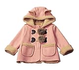 Candykids キッズ コート アウター 裏起毛 ポンポン付き 厚手　暖かい中長め　 女の子 子供服　ジャケット 秋冬春 ブルゾン フィート付き (100cm, ピンク)