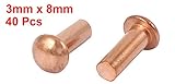 uxcell　銅ソリッドリベット　3mm x 8mm　円形ヘッド　ゴールドトーン　40個入り