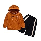 Smileベビーコート 　子供スウェットシャツ 　キッズ 女の子　　可愛い　　 フード付き 　長袖　おしゃれ 春秋冬兼用　2色選択 上下セット (80cm, キャラメル)