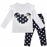 (フィーショー)FEESHOW セットアップ ２点セット 女の子レギンス ｔシャツ 水玉模様 ミッキーチャン 可愛い 子供コスチューム 衣装 ハロウィン クリスマス プレゼント 春秋物 ネイビーブルー