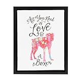 designovation Sylvie All You Need Is Love and A Boxer水彩プリント犬アート額入りキャンバス 11x14 ブラック 210105