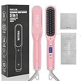 PRELIR ストレートヒートブラシ ミニ ヘアアイロン ピンク 海外対応 温度調節対応 MAX220℃ 急速加熱 セラミックコーディング
