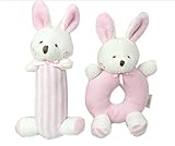 ベビーギフトクリスマスRattleおもちゃ女の子、lheiソフトRattle and Squeaker set- Plushピンクbunny- Sensoryアクティビティキュートユニークなシャワーギ
