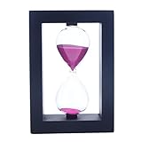 砂時計 30分計 長方形 透明感 白枠 木製 ギフト (ブラック枠×パープル)