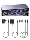 PERESAL USB 3.0 HDMI+Displayport KVMスイッチ、4台のパソコンと2台のディスプレイ、4ポートデュアルディスプレイ、4K@60Hz、EDID、オーディオ、マイク、3つのUSB 3.0ポートに対応