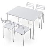 ダイニングセット ダイニング 5点セット スチール脚 スタッキングチェア 4人掛け コンパクト 幅110cm ホワイト