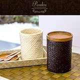 【アジア工房】ウッドのフタ付きパンダン製丸型スタンド [2色展開] [チョコレートブラウン] [p-11630] [並行輸入品]