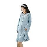 BoFUN マタニティ パジャマ ワンピース 授乳服 秋 長袖 前開き 授乳口付 マタニティウェア 産前産後 妊婦服 ルームウェア (ブルー 蓝 ワンピース, M)
