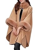 La01 華やか ファー付 美シルエット ケープ コート ポンチョ 欧米風 アウター 通勤 普段着 レディース フェイクファー 体型カバー ふわふわ 暖かさ La01 ((04)L, ブラウン)