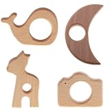 Lovoski 4個セット　木製　異なる形状　ティースリング　　赤ちゃん　歯おもちゃ