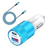 HUHUTa カーチャージャー【PD20W+QC18W】 PD/QC3.0 急速充電対応 2ポート USB-AとUSB-C アルミニウム合金製造 車載充電器 DC12V-24V車類対応 シガーソケット 100W タイプC充電ケーブル付き iPhone17/iPad/AirPods/Samsung Galaxy/Xperia/Sharp/Pixel/Kyocera/Oppoなどの機種対応
