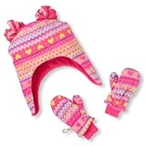 THE CHILDREN'S PLACE(ザ・チルドレンズプレイス) ネオンハートフェアアイルプリントポンポンハット&ミトンセット 小物 12～24ヶ月【並行輸入】