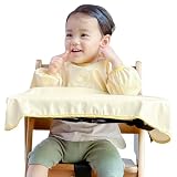 [ra kuras] お食事エプロン 長袖 撥水加工 【服が汚れず、お掃除が楽に】 離乳食 ベビー ベビーエプロン テーブルクロス 一体型 紐 【現役ママと共同開発】 男の子 女の子 洗濯機対応 PU素材 1歳 2歳 3歳 フリーサイズ (Yellow)