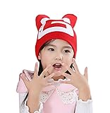 親子キャップ ママ＆ベビー 暖かい ニットホーン帽子 可愛い 写真の小道具 (子供, 赤)