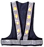 安全・サイン８ 黄色LED安全ベスト テープ幅60ミリ 紺メッシュ・白銀色テープ　LED-BW-Y