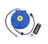 エアーホースリール 15m 天吊りフック ブラケット付 吊り下げ式 自動巻き上げ 天吊・壁掛け対応 収納便利 青