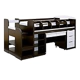 階段付き 木製 システムベッド STEPBASE(ステップベース) デスク・ワゴン・ラック付き (ブラウン×ホワイト)