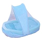 [Jiyaru] ベビー折りたたみミニベッド 蚊帳 虫よけ 赤ちゃん出産祝いお出かけ モスキートネット Blue