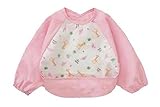 美来Kids ベビーエプロン 長袖 防水エプロン スモック 食事用 お絵かき用 泥遊び用 キャッチポケット付き m-ap005 (ピンク-きりん)