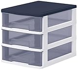 サンコープラスチック 小物収納3段 ストッキー 幅26.4×奥35×高28cm ネイビー