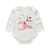 BOBORA　可愛いベアプリントロンパース　ベビー服　白　「I LOVE　ＭＯＭ」　女　綿　長袖