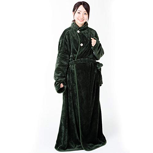 アイリスプラザ 着る毛布 モスグリーン L Lサイズ 無地 FDRM-001-L