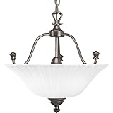 Progress Lighting P3607-77 3-Light Semi-Flush Close-To-Ceiling with Etched Glass, Forged Bronze by P