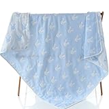 4重赤ちゃんおくるみ ガーゼケット 入浴用　ふわふわ暖かい　無添加 夏 秋 冬 綿100％ ガーゼタオル ラビット ブルー