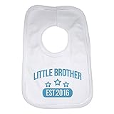 Little Brother EST.2016 - Funny Quoted Personalised Baby Bib for Boys - White by 2Personal