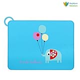 Raymoon ベビー用　お食事マット　ランチョンマット ランチマット　シリコン製　子供給食用　かわいい動物柄　食べこぼしキャッチ　撥水 防汚 丸洗い 象　ブルー