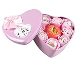 Arbeflo　キャンドル アップル ソープフラワー 石鹸花 ハート型　鉄ボックス クリスマスプレゼント クリスマスイ ギフトなどに最高　可愛い　　 (ピンク)