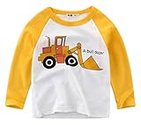 Plus Nao(プラスナオ) 長袖Tシャツ キッズ用Tシャツ Tシャツ 長袖 くるま 車 消防車 ショベルカー プルオーバー ブルドーザー ラウンドネッ 3107【イエロー】 140cm