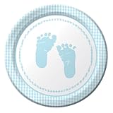 Baby Boy footprint & gingham 9'' plate - pk8 by Miss Bo Peep
