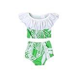 PER ベビー　水着　キッズ　女の子　水泳　葉プリント　２点セット　可愛い　レース付き (80cm)