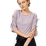 夏のちょう結びシフォンシャツミディアムスリーブ女性のストラップレスブラウス ( 色 : パープル ぱ゜ぷる , サイズ さいず : S s )