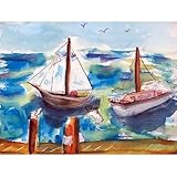 2つSailboatsアウトドアWall Hanging 24 X 30