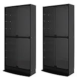 【地球家具】フィギュアラック「ワイド」新シリーズ 幅83cm 開き戸 ハイタイプ 本体【正規品】[鍵付きコレクションケース] [耐震] LED兼用 （開き戸 ハイタイプ、中型（奥行29cm）、ブラック） 2台セット