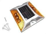 Kasamy 6 LED 道路 鋲 路肩 標 誘導 灯 ソーラー 充電 式 セット （ 黄 点滅 １個 + 固定用 ビス 3本 ）
