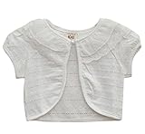 Plus Nao(プラスナオ) 子ども用 子ども服 キッズ服 女の子 トップス カーディガン 半袖 ラウンドネック フリル ボタン レース風 白 ホワイ ホワイト 100