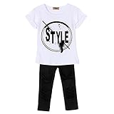 Ochine 長袖 STYLE英字プリントTシャツ＆キツイパンツ　上下 2点セット 長袖 ウエスト ゴム 仕様 セットアップ 子供服 ベビー パジャマ 普段着 子供 ベビー 服 女の子 (XL、6-7