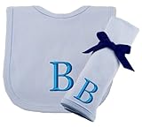 Princess Linens Embroidered Blue Initial Cotton Knit Bib and Burp Cloth Set, B by Princess Linens