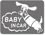imoninn BABY in car ステッカー　【マグネットタイプ】　No.38　ミニチュアダックスさん　（シルバーメタリック）
