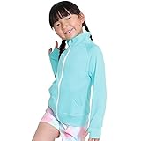 [HEAZEL] ヘーゼル キッズ ラッシュガード フードなし スタンドカラー ジップ 子供 学校 長袖 UVカット UPF50+ 杢グリーン 140サイズ