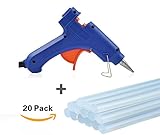 小型グルーガン グルースティック20本付き 　高温タイプ DIY工芸品、クラフト　家庭とオフィス用　簡単・綺麗に物を包装・修理できる　　弾力性の強いトリガ（２０ワット、青）