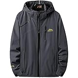 [Aquiver] ジャケット メンズ ウィンドブレーカー 春秋冬 ジャンパー 防風防寒 アウトドアジャケット マウンテンパーカー 無地 フード付 取り外し可能 (グレー, XL)